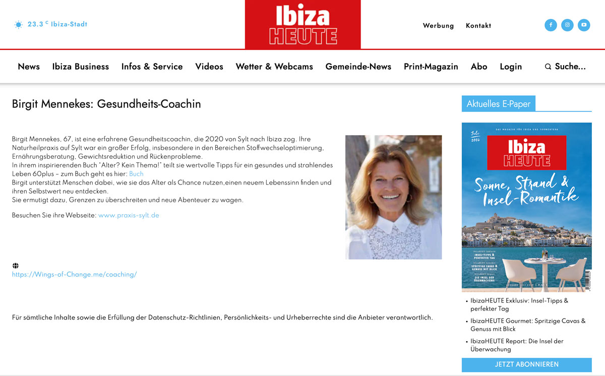 Gesundheits Coachin Birgit Mennekes Ibiza